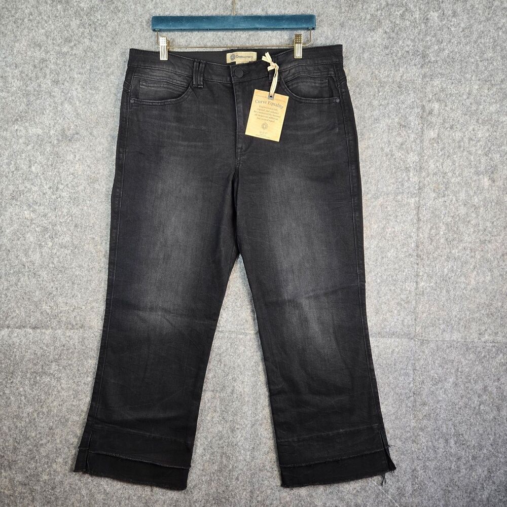 Democracy Ab Technology Kick Flare Jeans Women Sz 16 Black Denim Biker Punk NWT